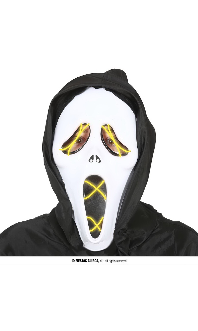 Scream Mask With Hood & LED Light - Adult One Size