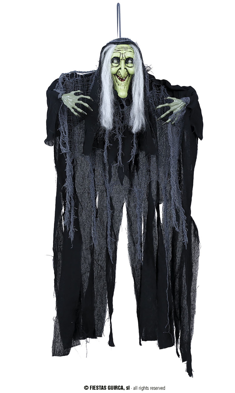 Hanging Green Witch With Light & Sound 90cm