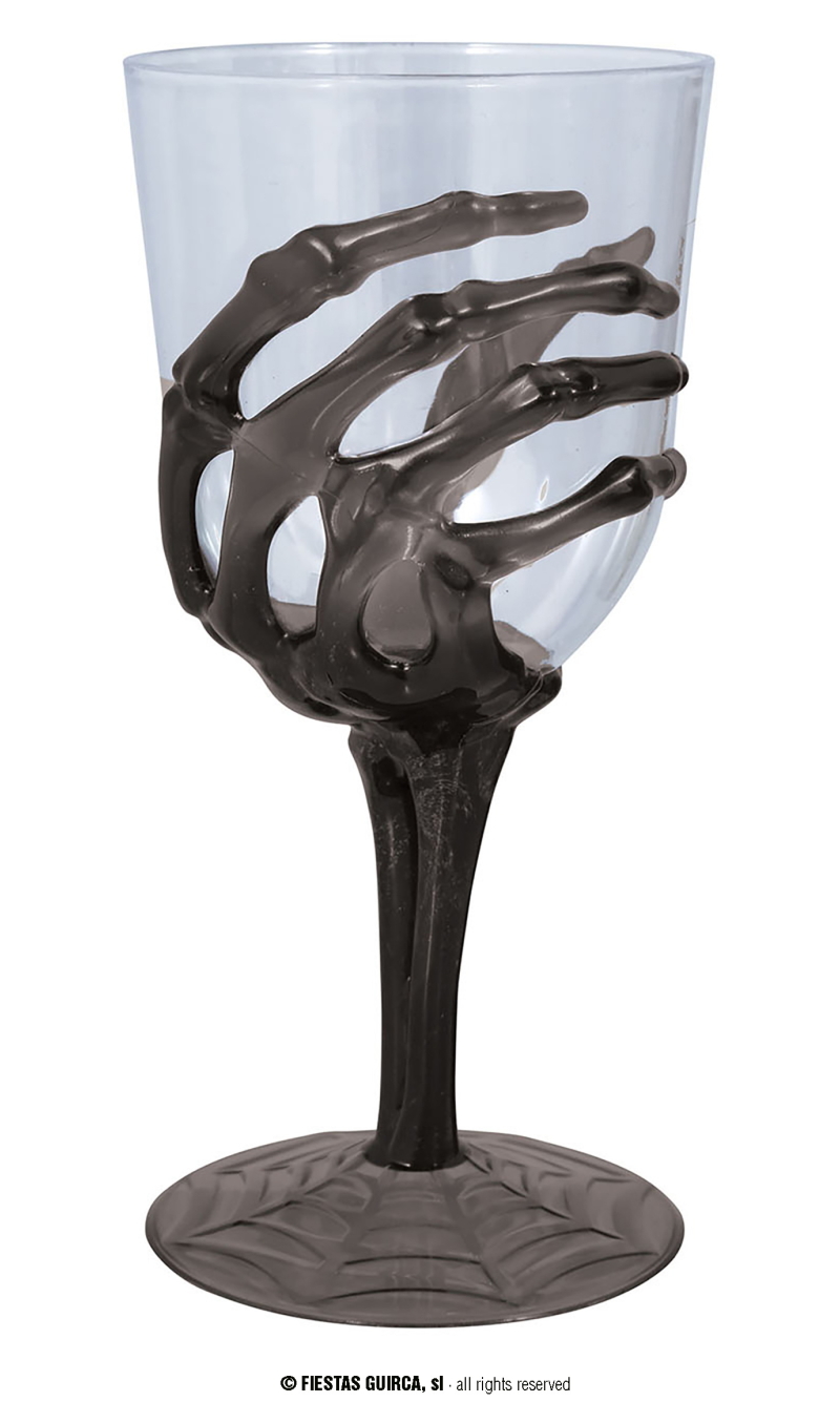 Halloween Wine Glass With Black Skeleton Hand - 18.5cm