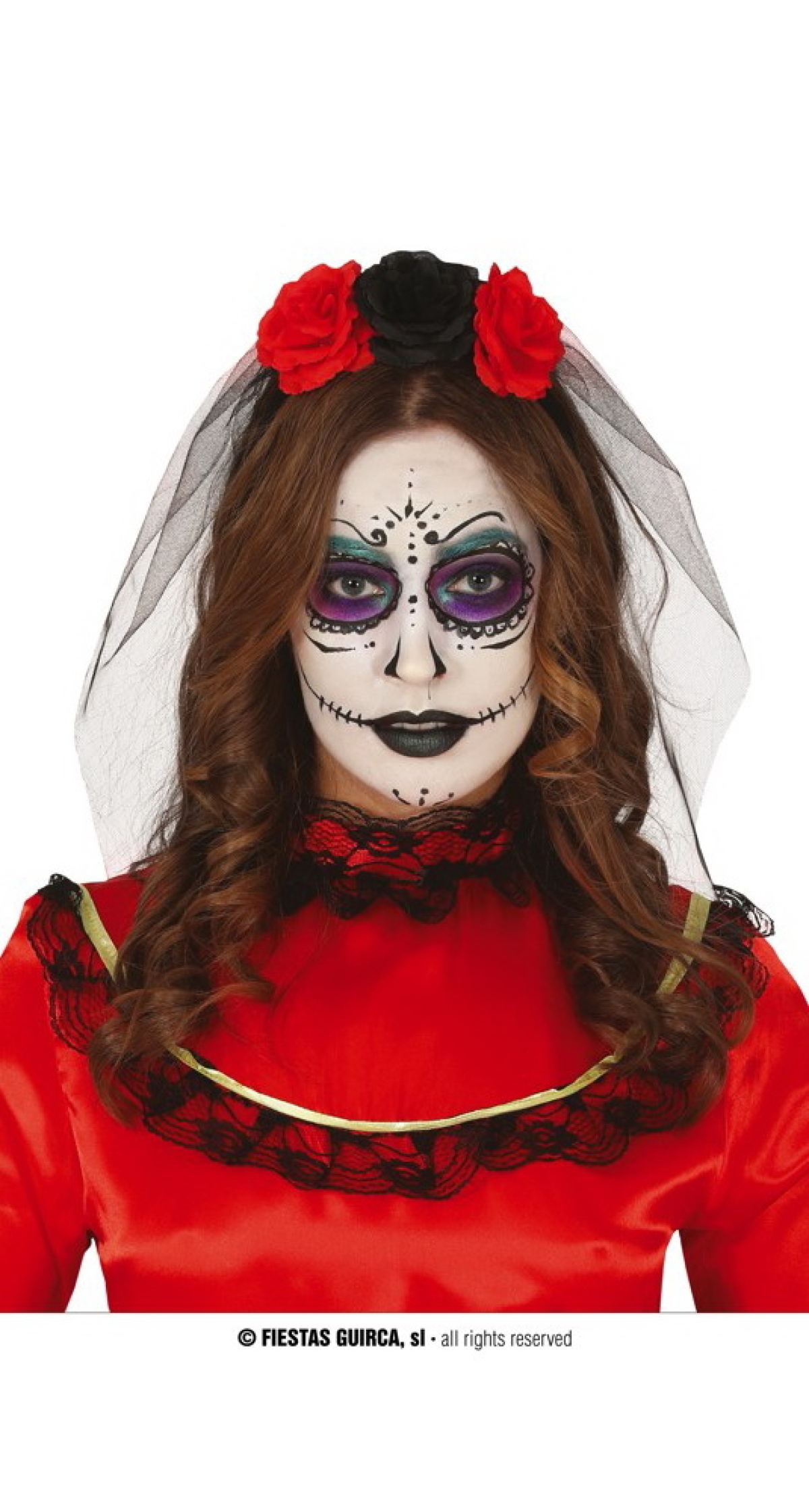 Black & Red Floweres Headband With Veil