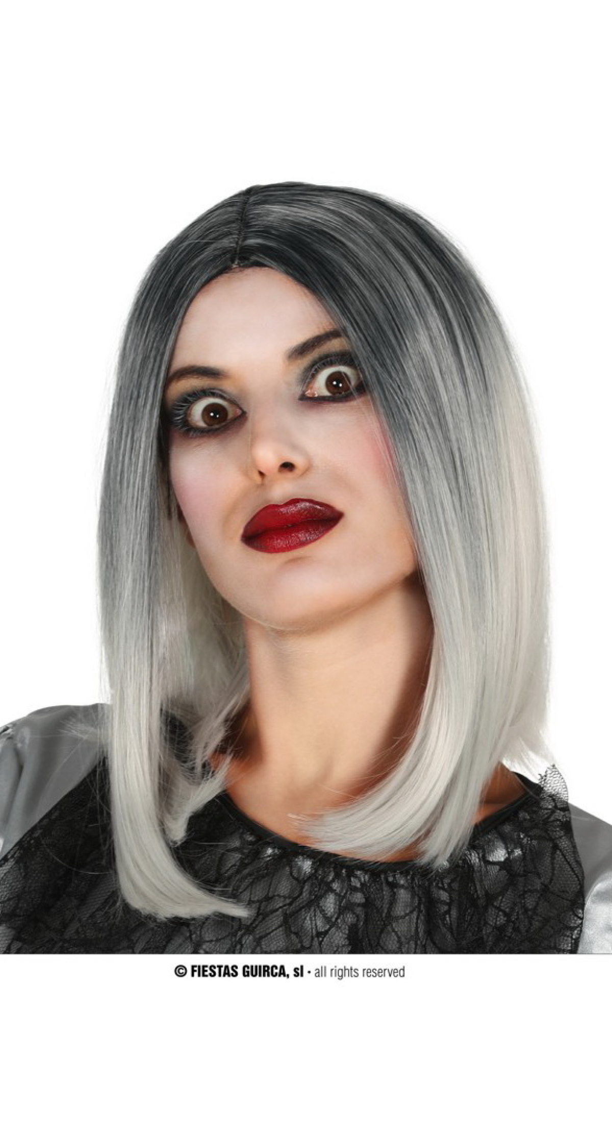 Black & White Long Bob Wig - Adult One Size