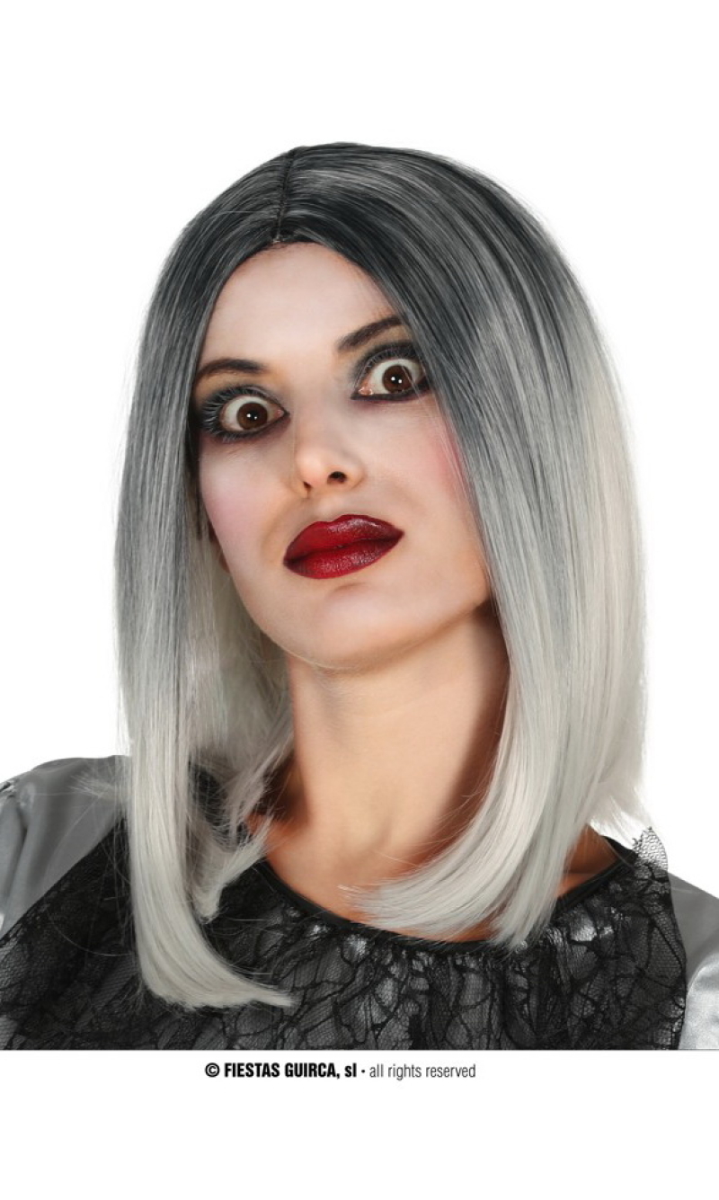 Black & White Long Bob Wig - Adult One Size