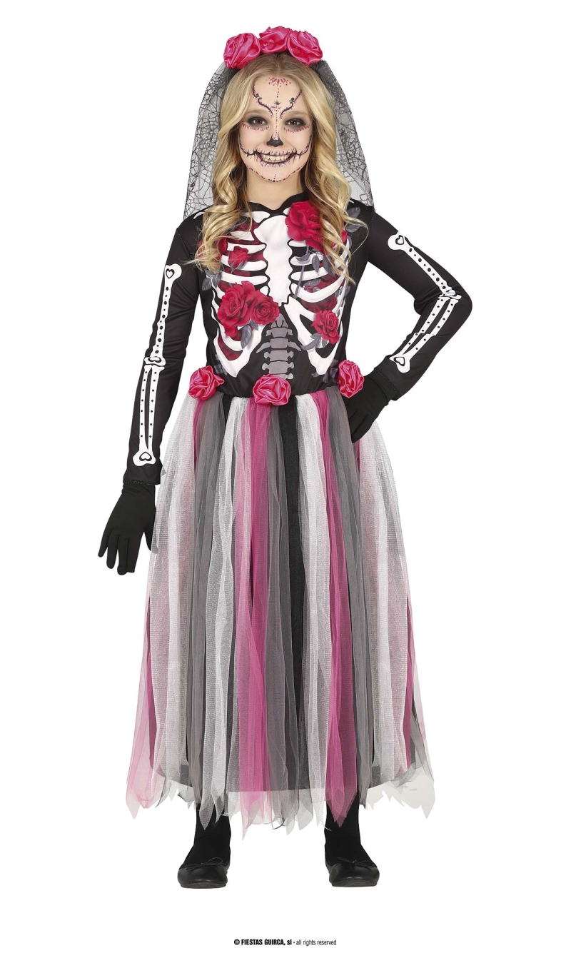 Pink Day of the Dead Girl with Flowers Headband - Age 10 to 12 Years