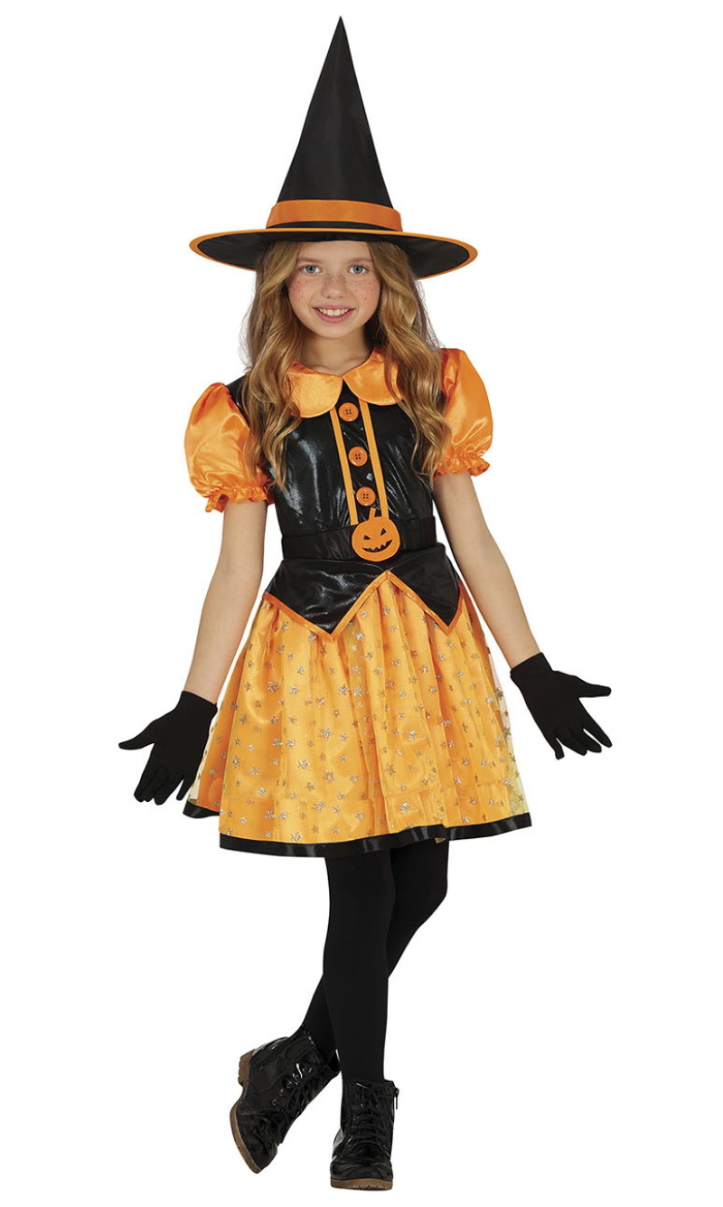 Orange Glitter Witch Costume - Age 5 to 6 Years
