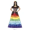 Day of the Dead Lady with Rainbow Ruffles - Adult Size Small (8-10)