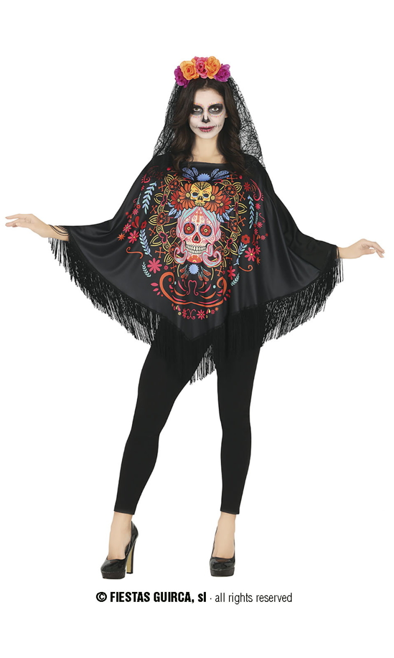 Day of The Death Poncho -  Adult One Size