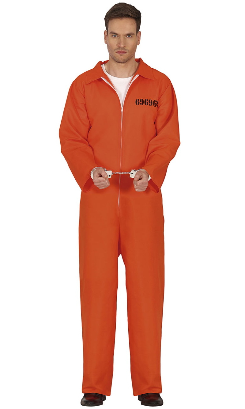 Orange Convict Prisoner Man Costume - Adult Size Large