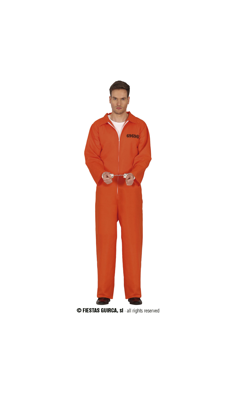 Orange Convict Prisoner Man Costume - Adult Size Medium