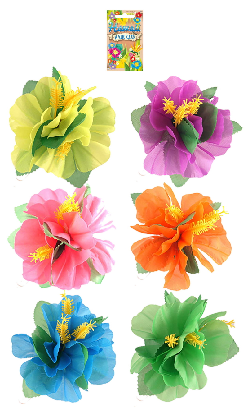 Hawaiian Hibiscus Flower Hair Clip (Assorted Designs) Neon Colours