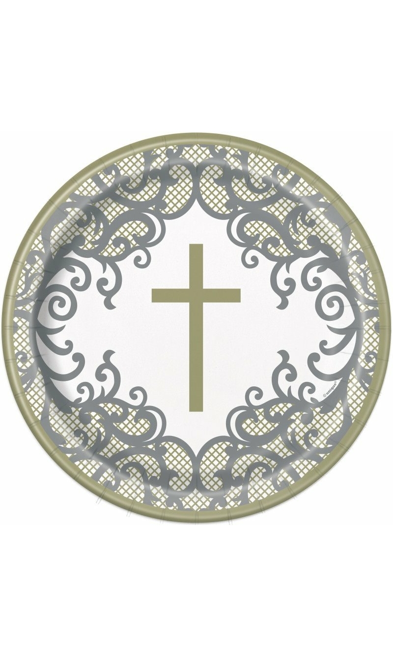 Fancy Gold Cross Round 9" Dinner Plates - 8pk