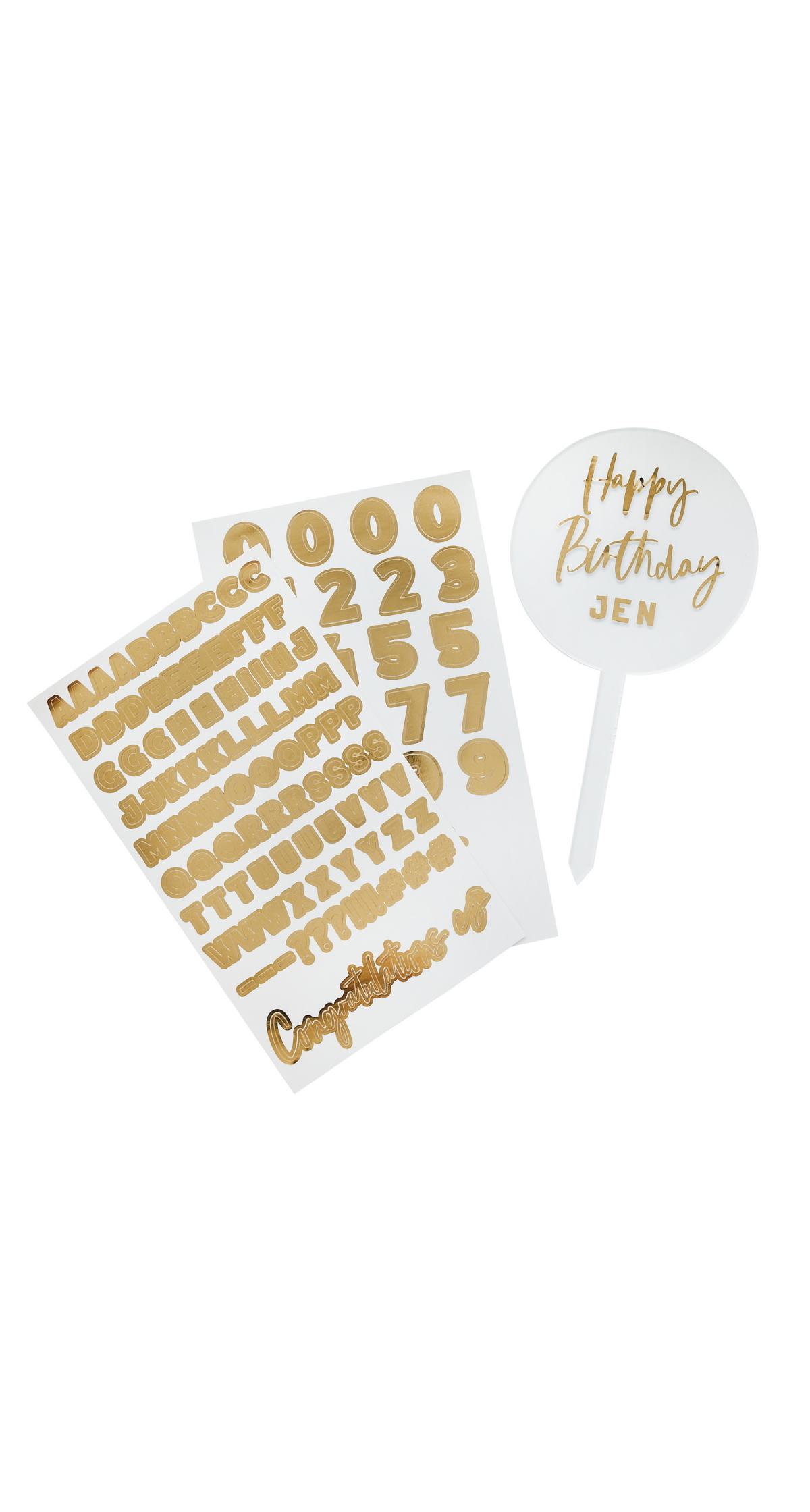 Acrylic Personalised Cake Topper With Gold Sticker Sheets - Image 3