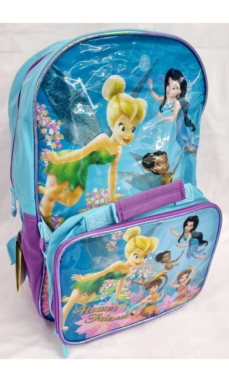 Disney Tinker Bell Backpack 41x31cm With Detachable Lunch Bag - 26x22cm