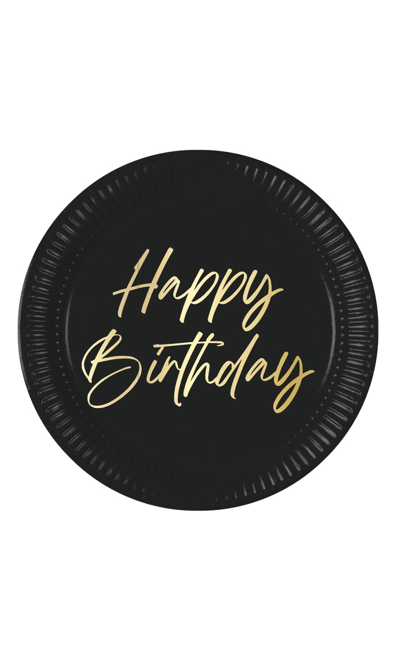 Elegant Happy Birthday FSC Paper Plates Large 23cm - 8pk