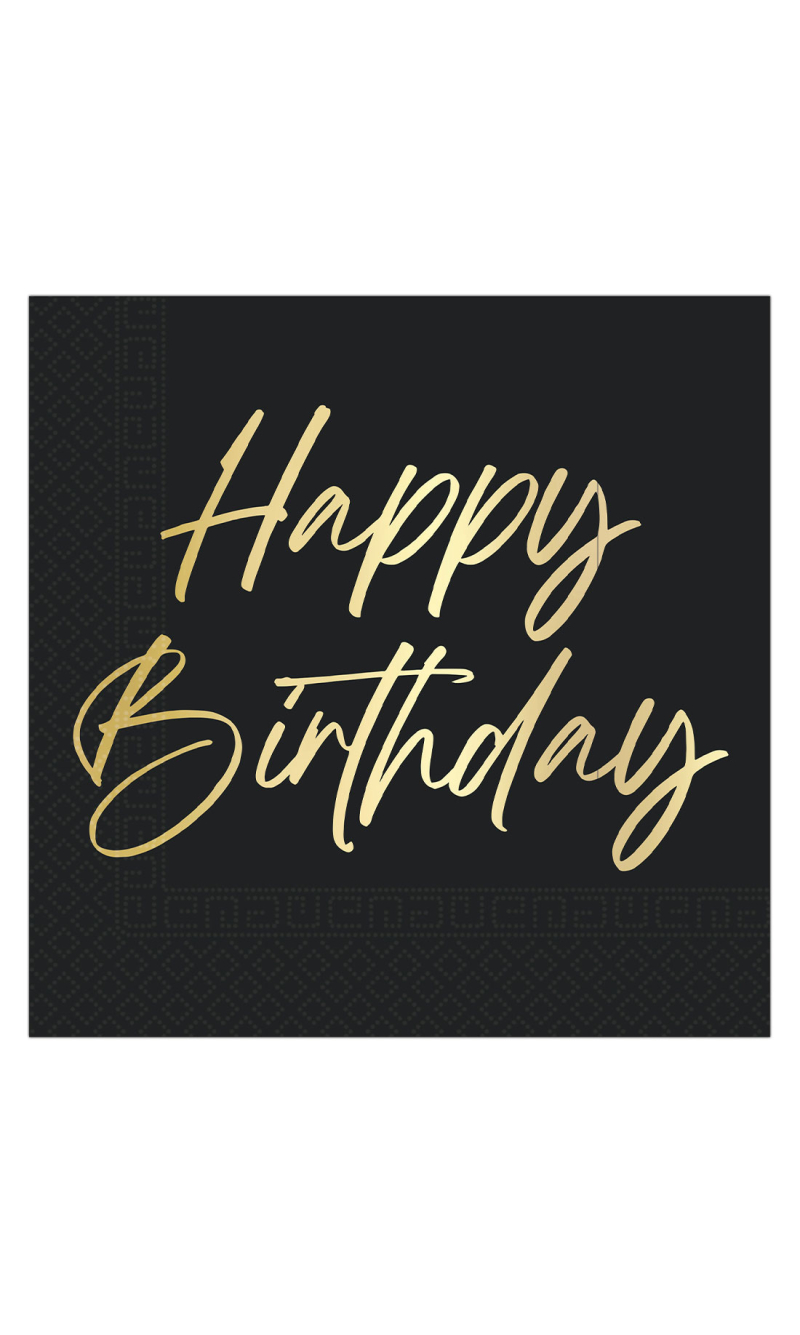 Elegant Happy Birthday FSC Paper Napkins 33x33cm - 20pk