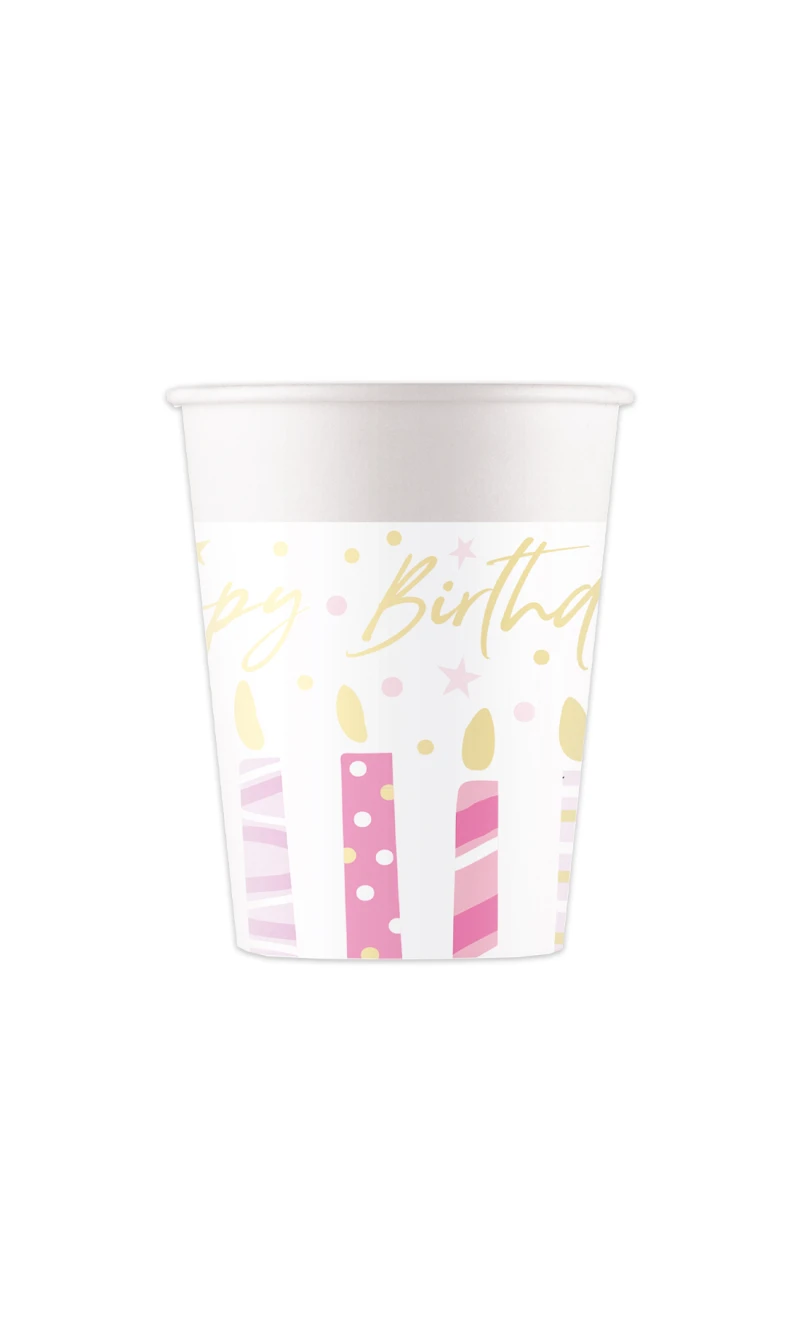 Birthday Candles FSC Paper Cups 200ml - 8pk