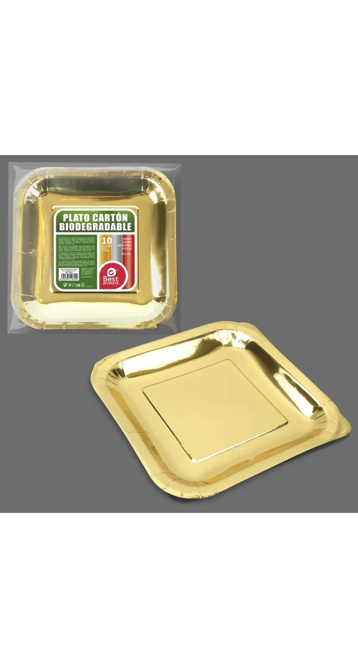 Metallic Gold Square Paper Plates 20cm - 10pk