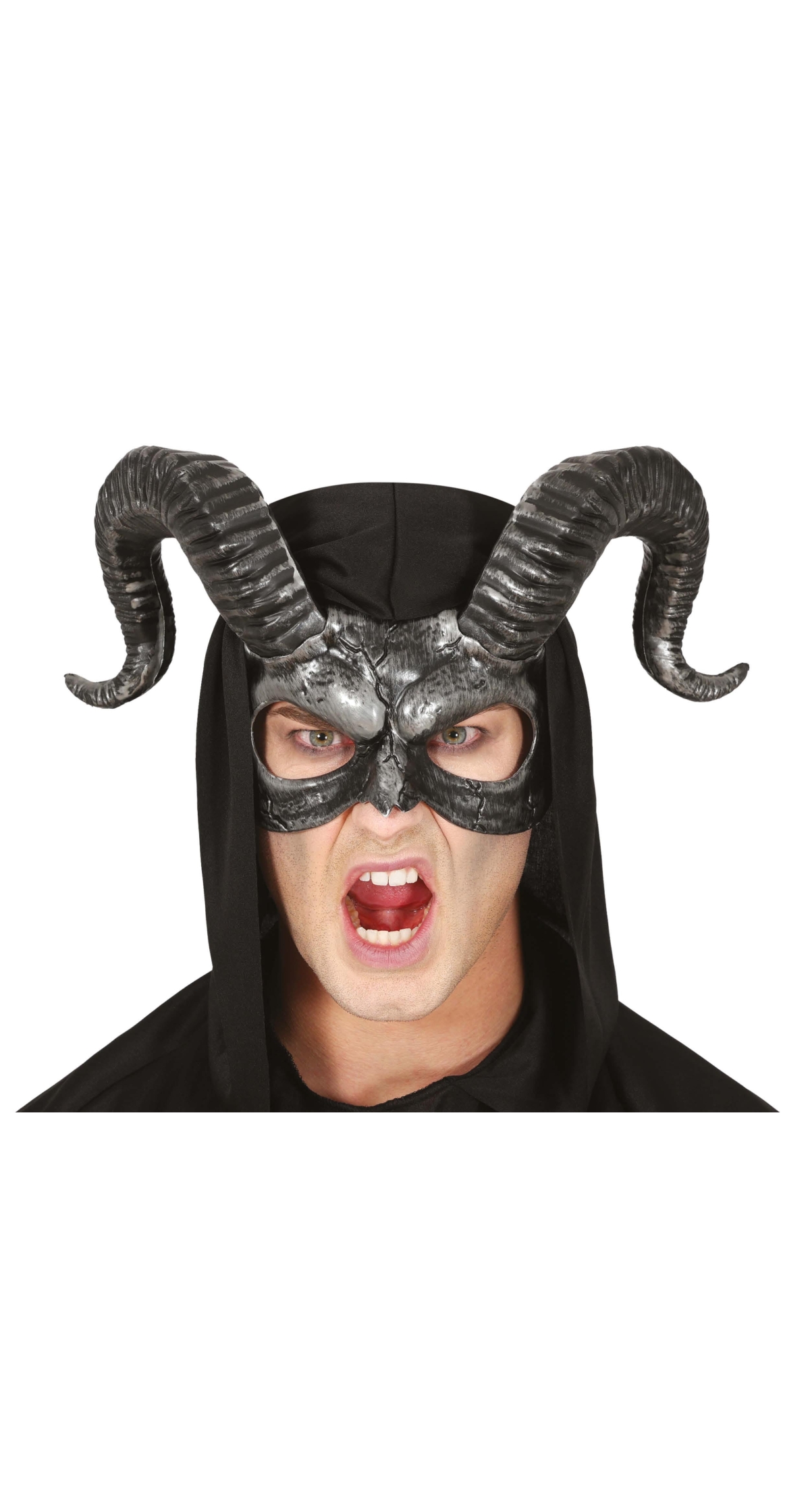 Silver Demon Half Mask With Horns - Adult One Size