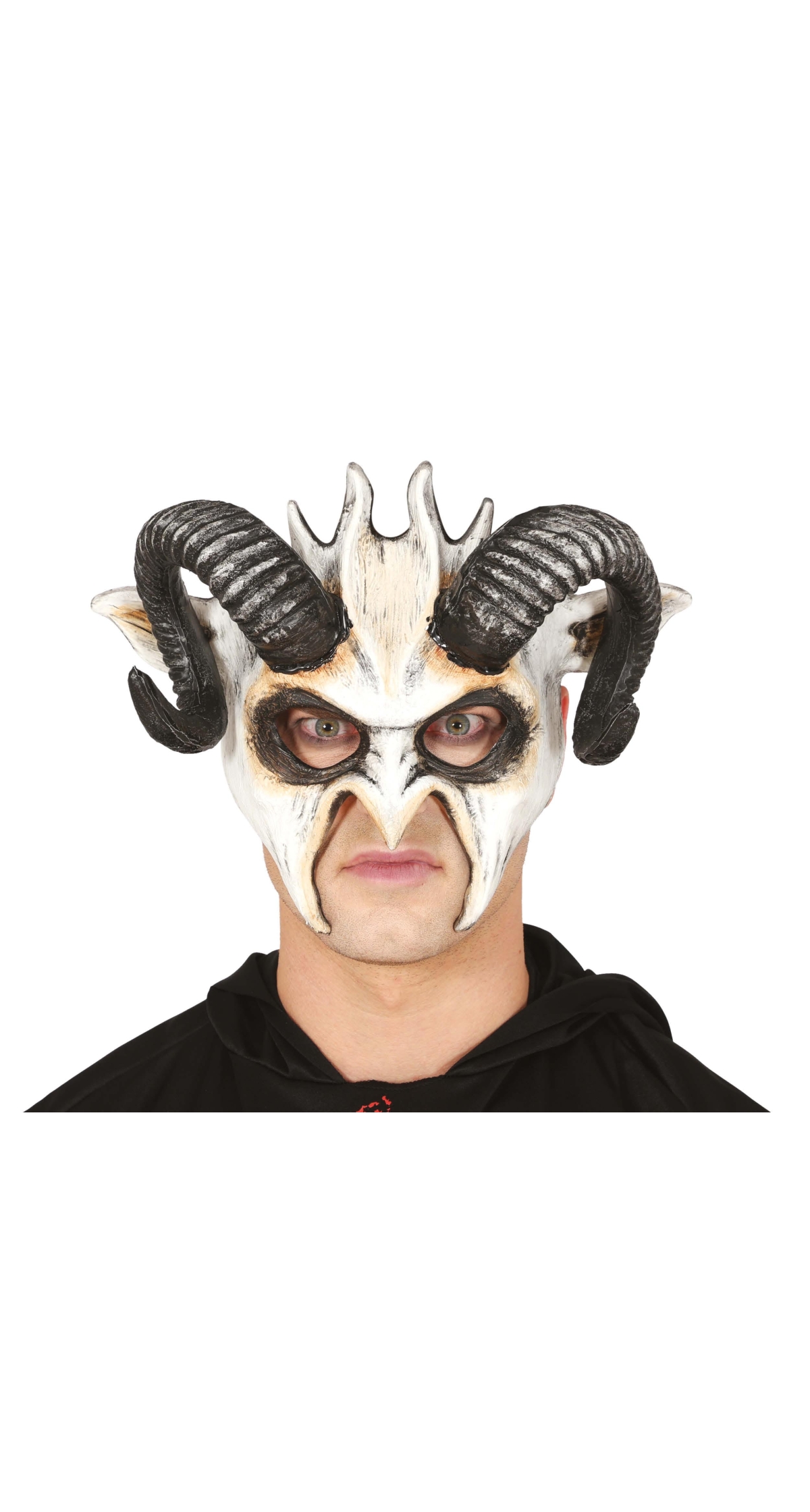 White Demon Half Mask With Horns - Adult One Size