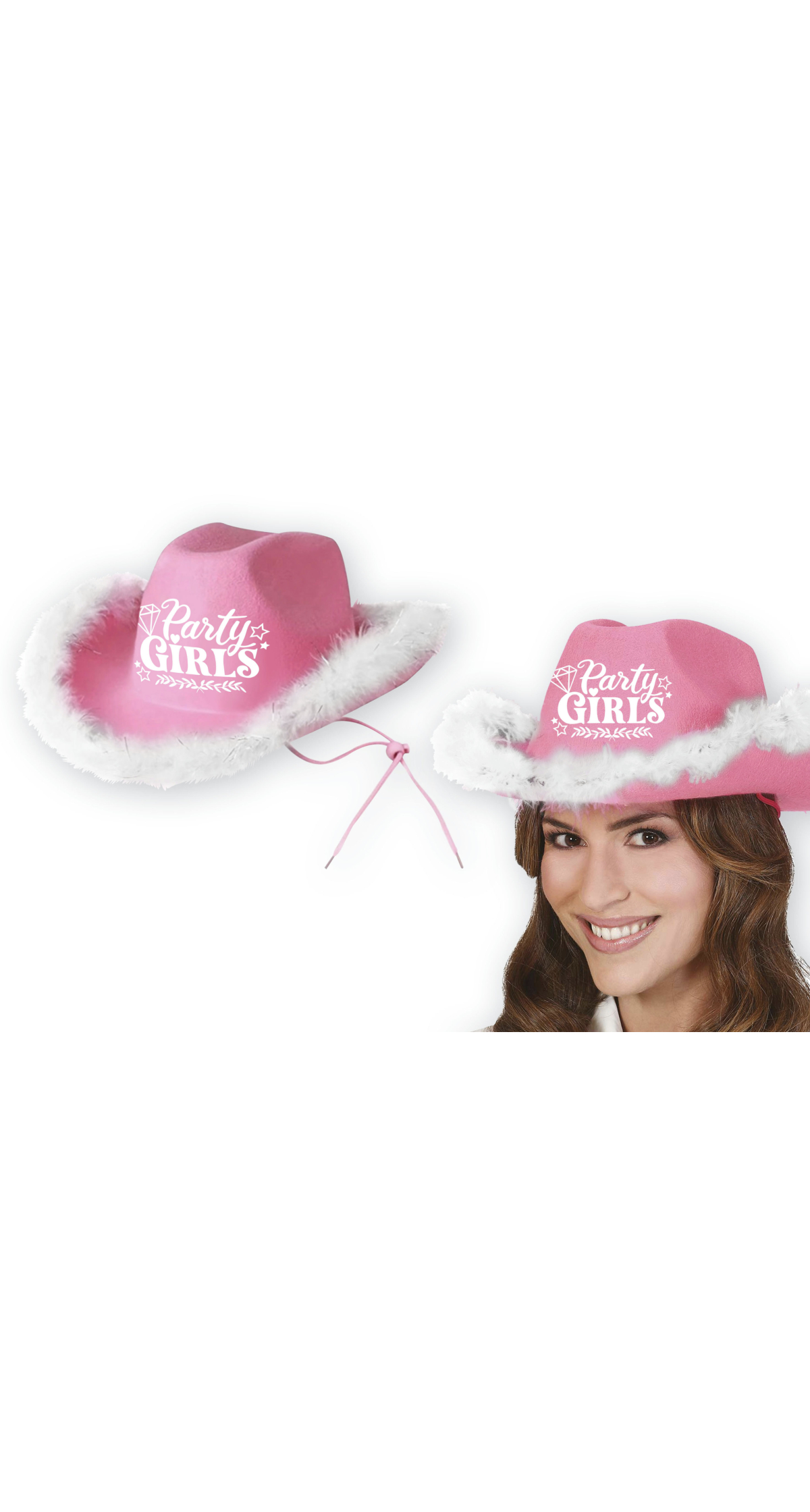 Hens Party Girls Pink Boa Cowboy Hat - Adult One Size