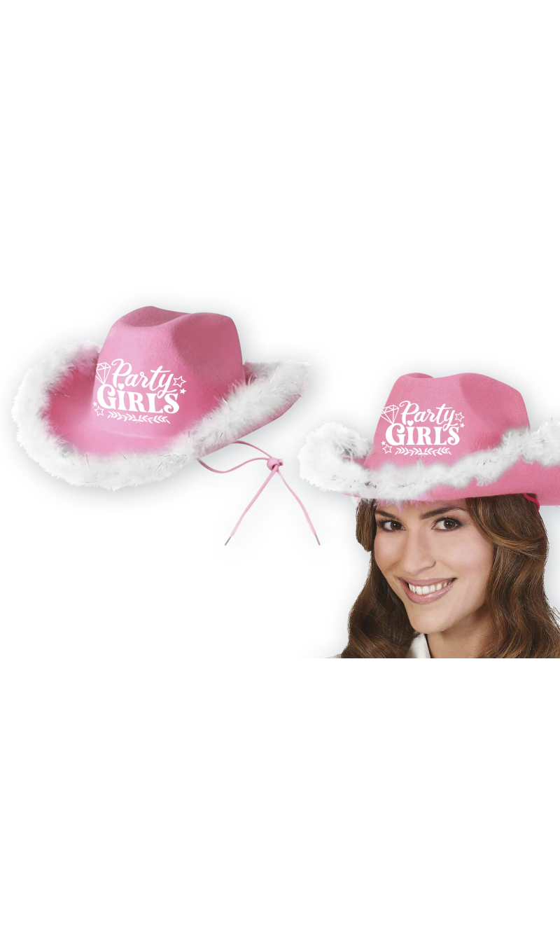 Hens Party Girls Pink Boa Cowboy Hat - Adult One Size