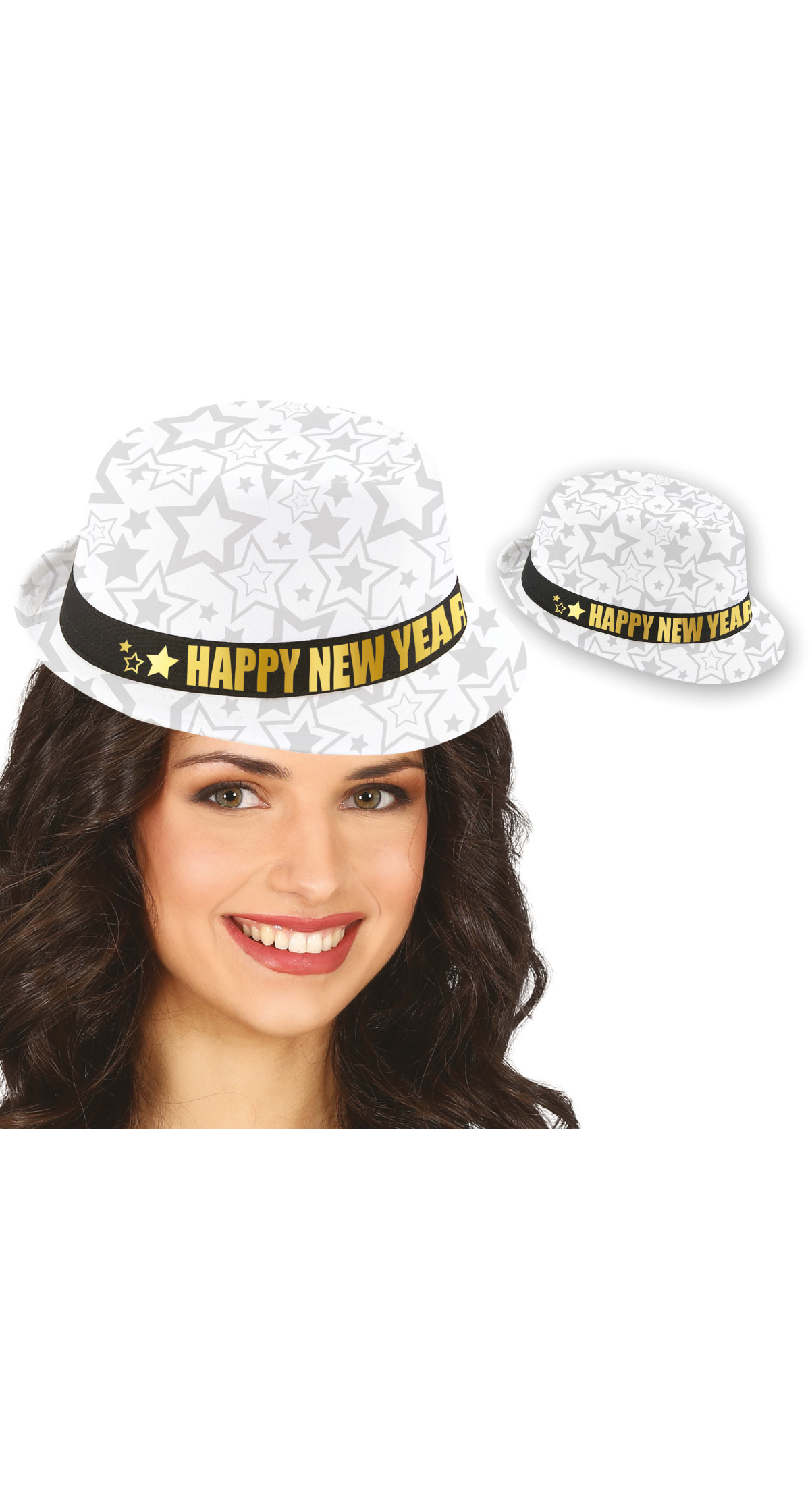 Happy New Year White Gangster Hat - Adult One Size
