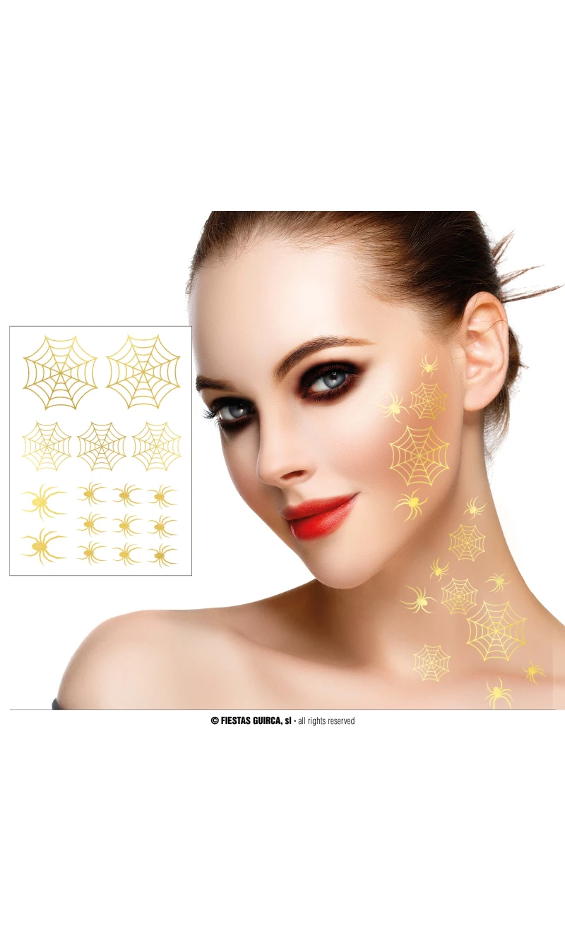Halloween Gold Spider / Web Tattos (2 sheets of 16)