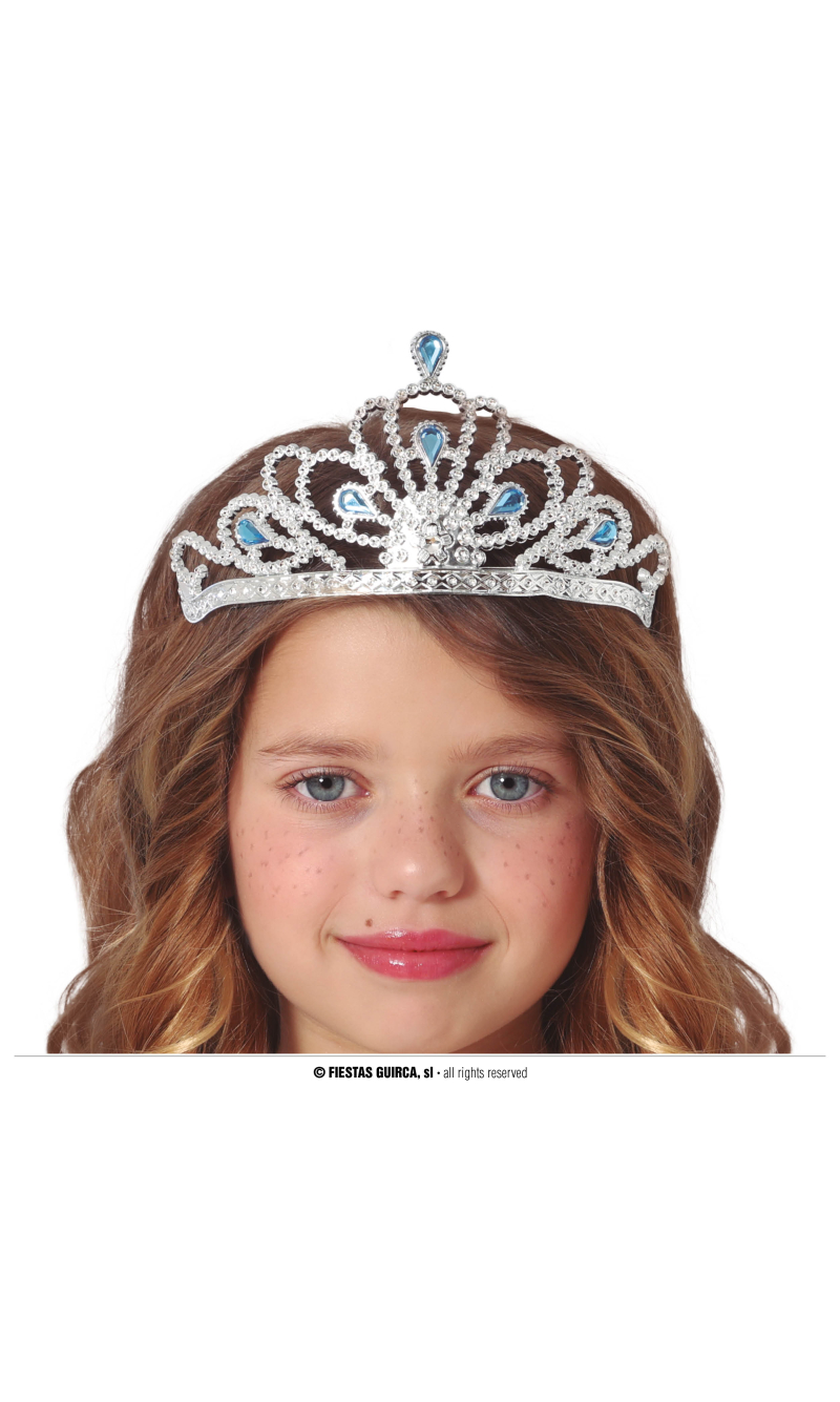 Silver Tiara With Blue Stones - Child One Size