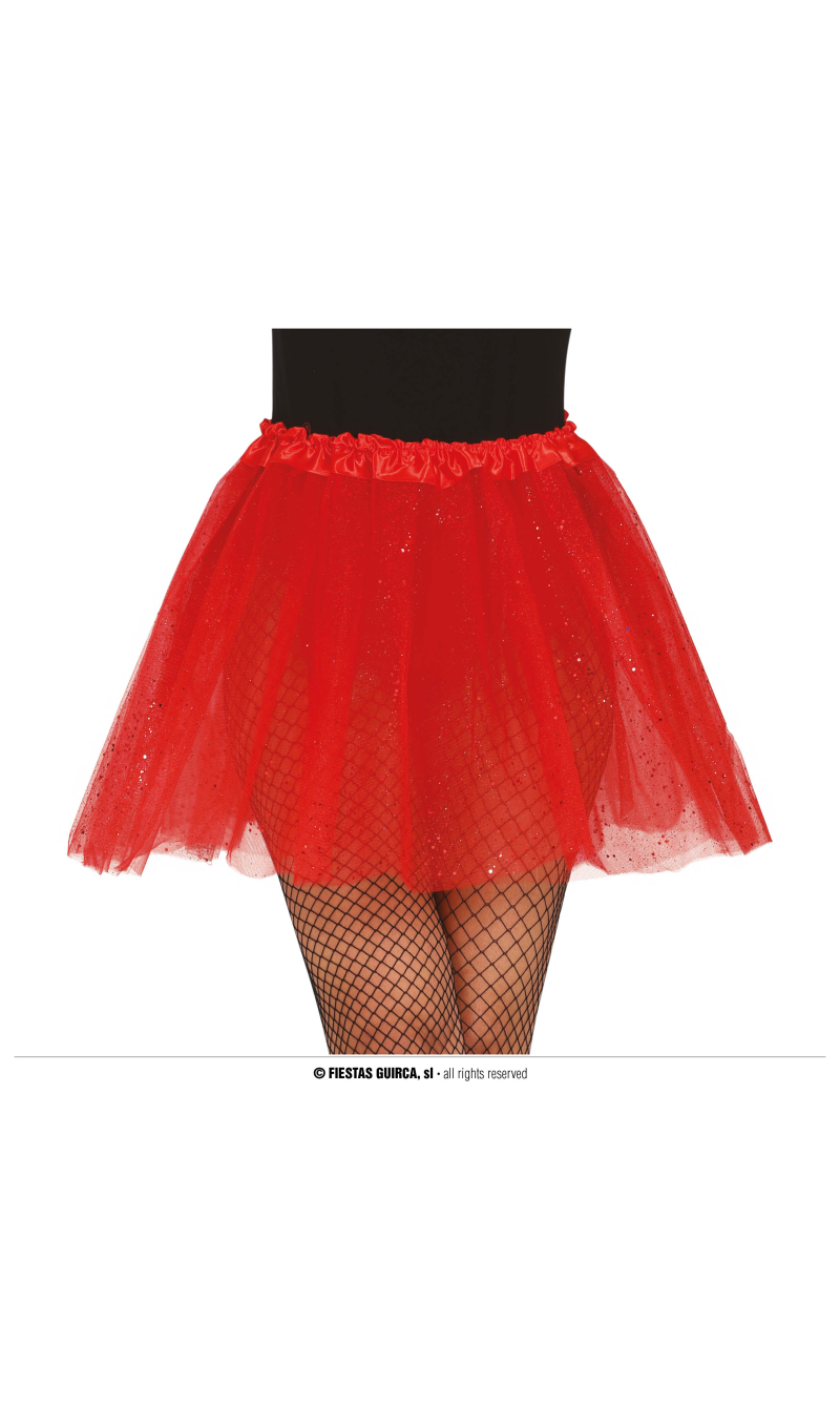 Tutu With Glitter Red 40cm - Adult One Size
