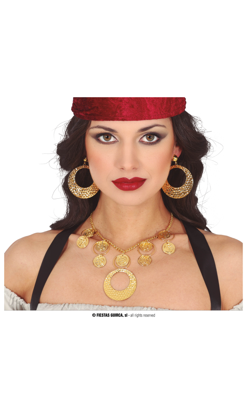 Gold Metal Necklace & Earrings Set
