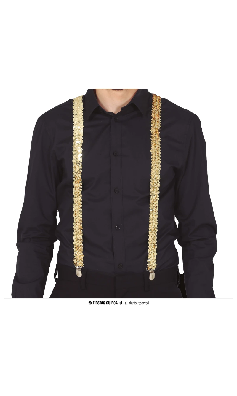 Gold Sequins Suspenders Braces - Adult One Size