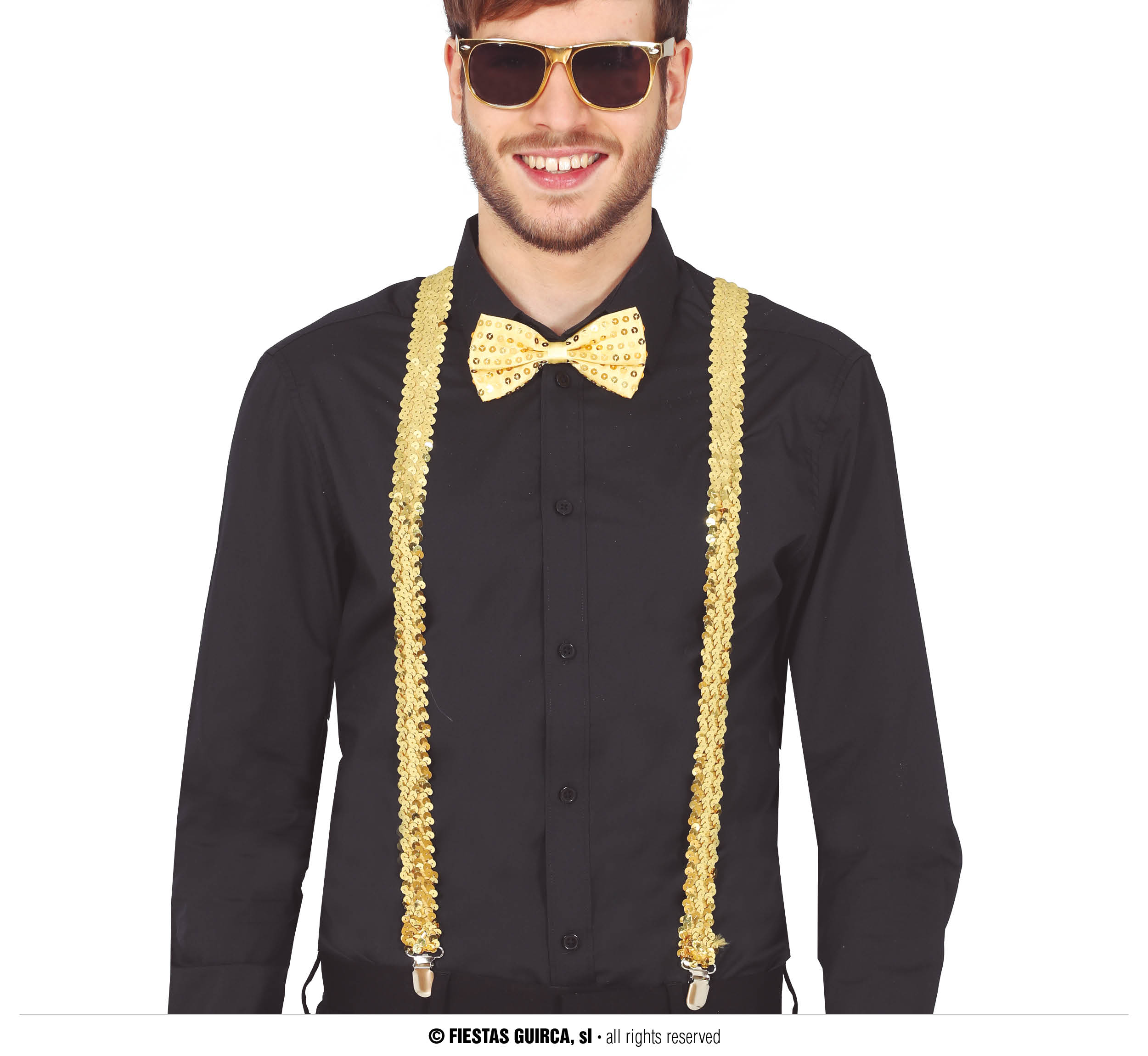 gold bow tie and braces