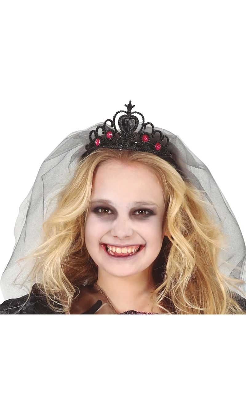 Black Princess With Veil Tiara