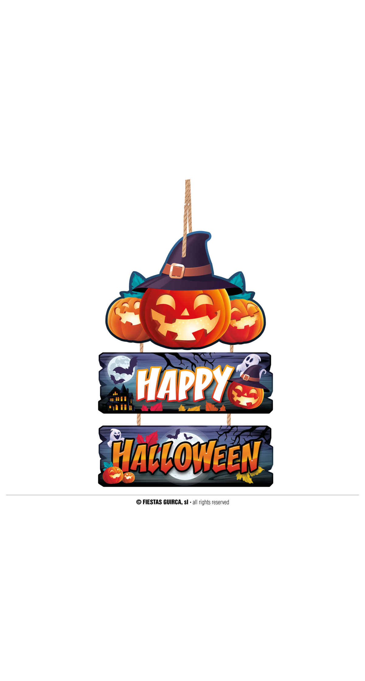 Halloween Wood Happy Pumpkins Sign - 32x21cm