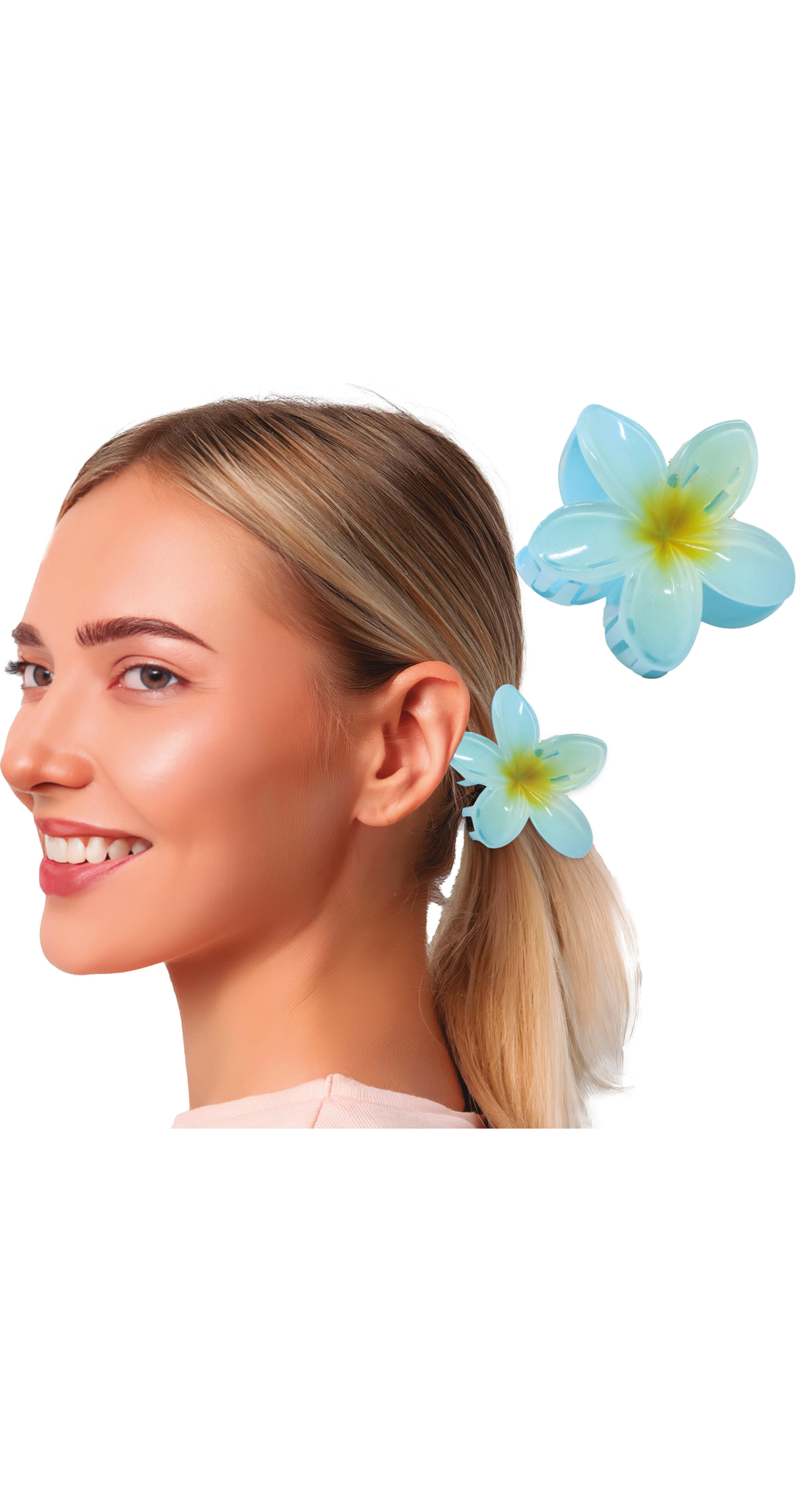 Hawaiian Aquamarine Hair Flower Clip 8cm