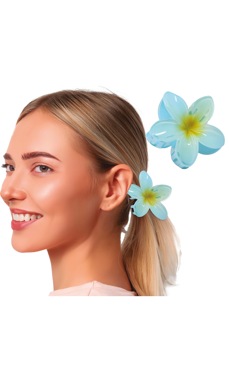 Hawaiian Aquamarine Hair Flower Clip 8cm