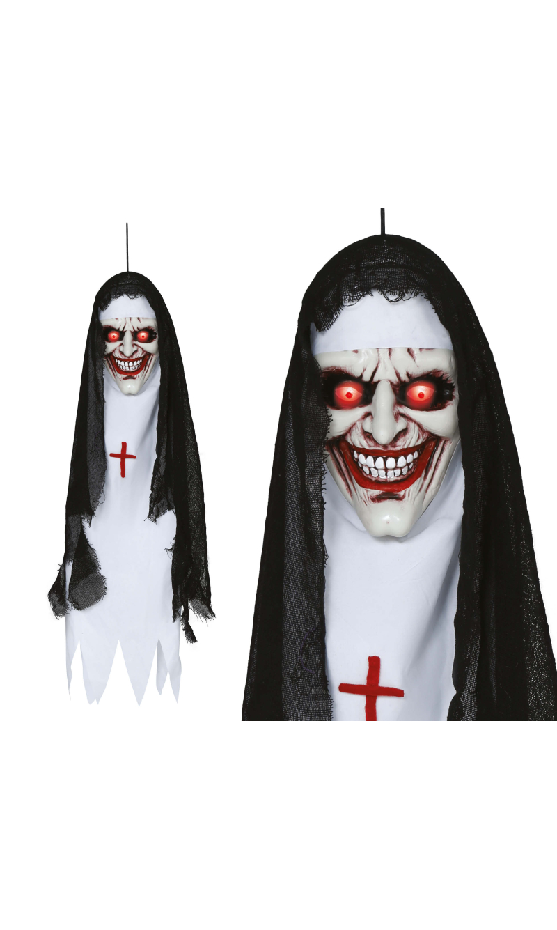Halloween Decoration Hanging Nun Head With Light & Sound 90cm
