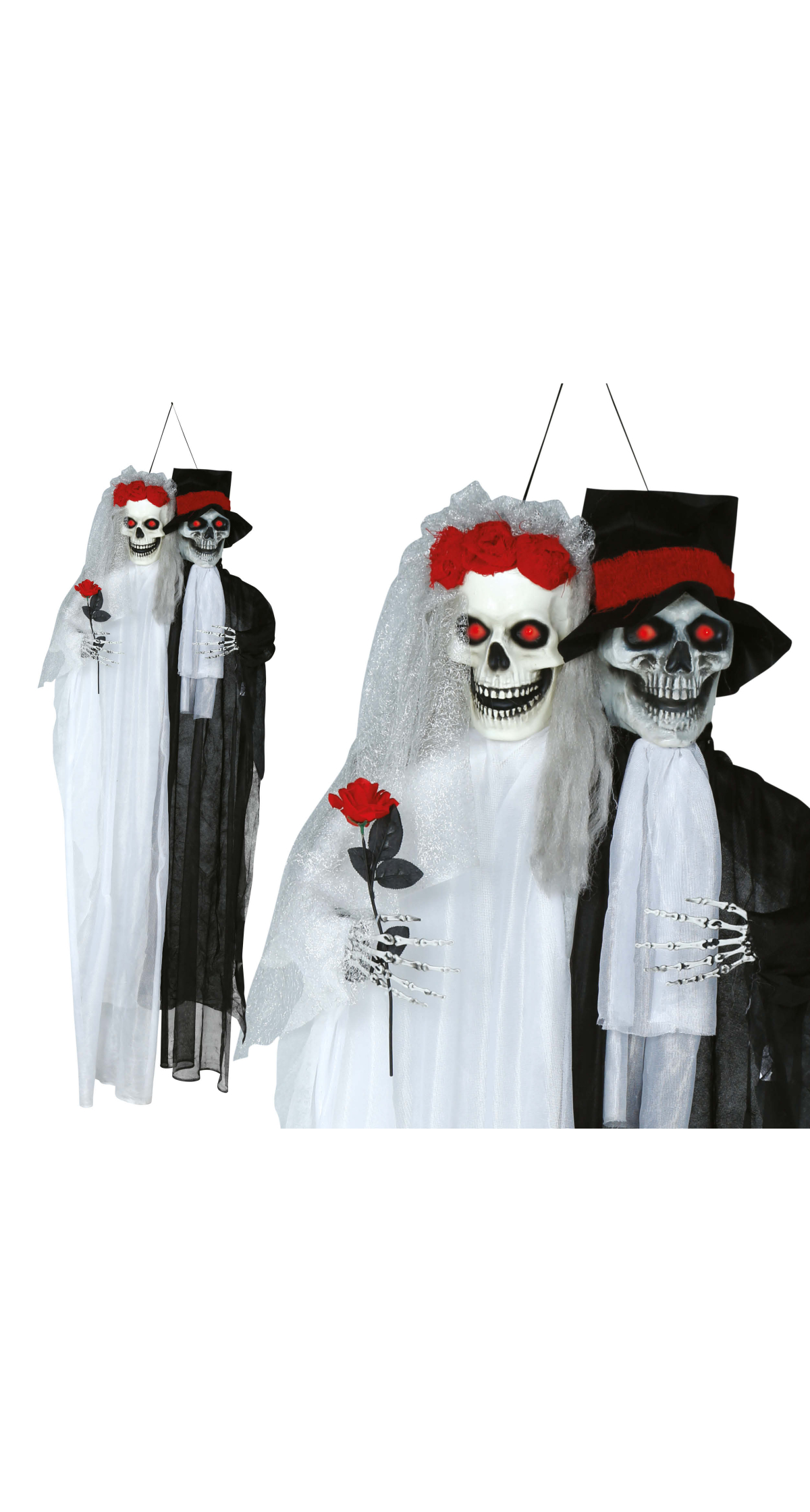 Halloween Hanging Bride & Groom Skeletons With Light & Sound 185cm