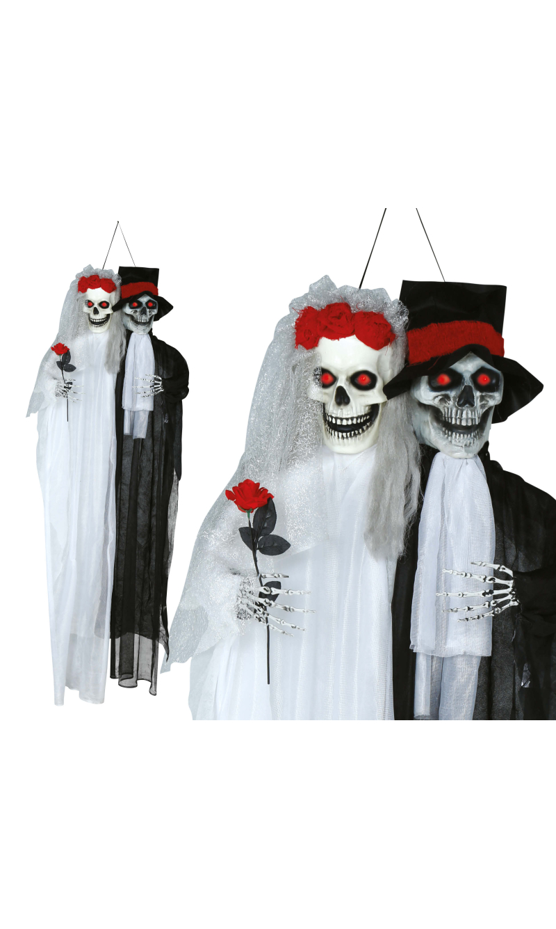 Halloween Hanging Bride & Groom Skeletons With Light & Sound 185cm