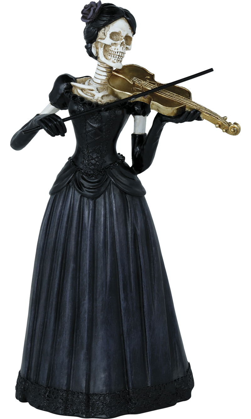 Halloween Decoration Resin Prop Skeleton Lady With Violin 26x15cm