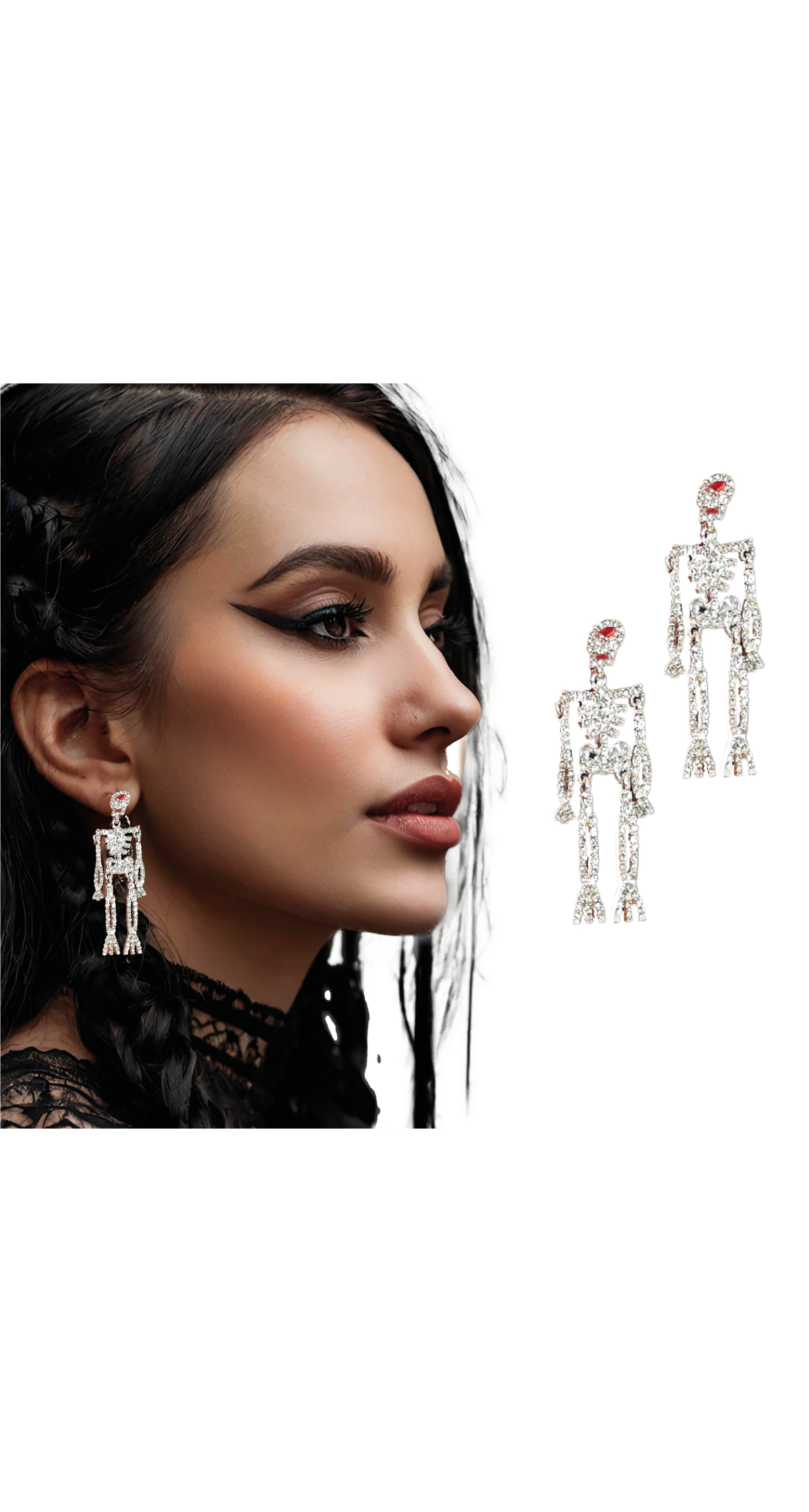 Halloween Sparkling Skeleton Earrings Silver 65cm