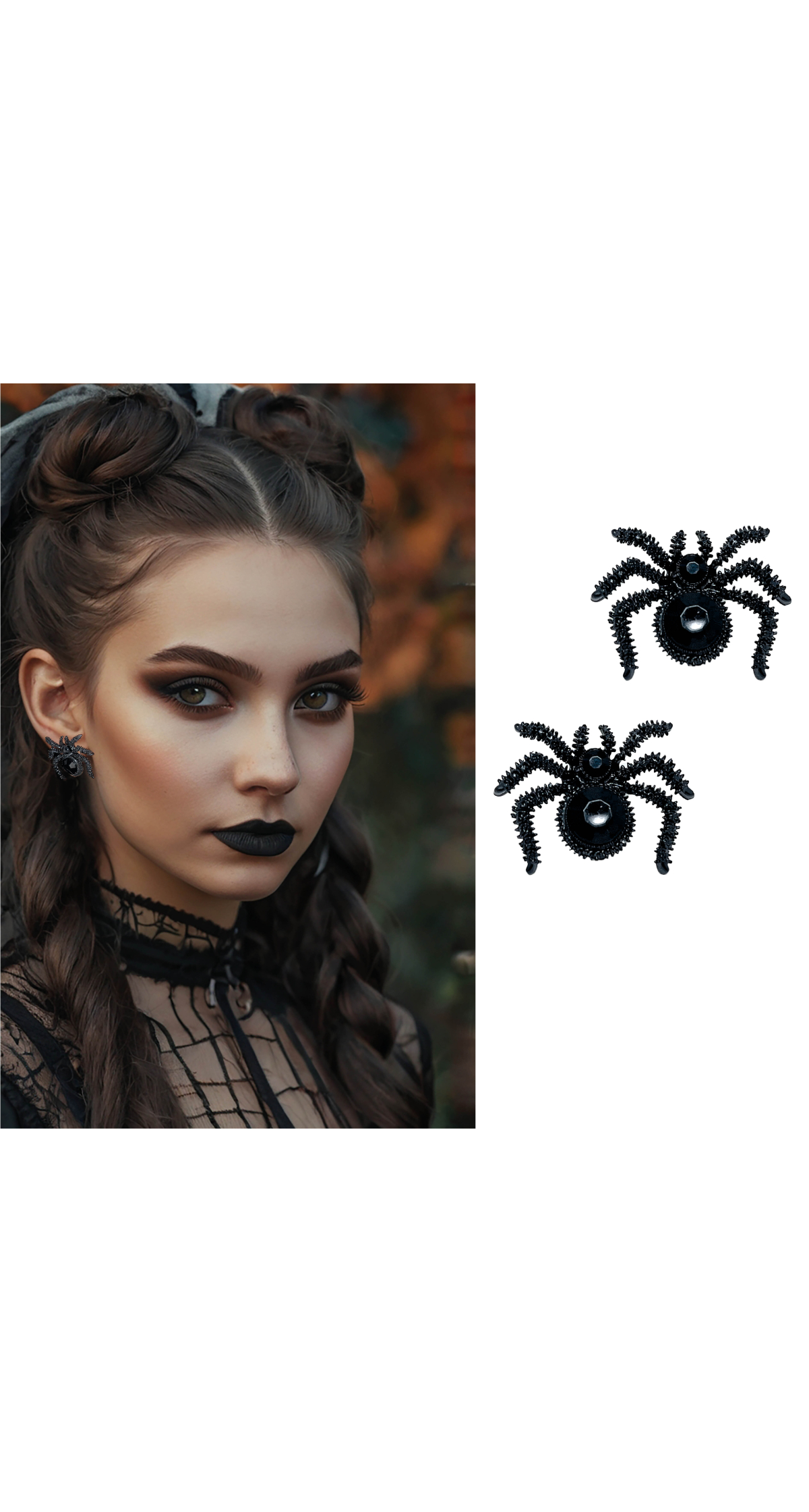 Halloween Black Spider Earrings 25cm