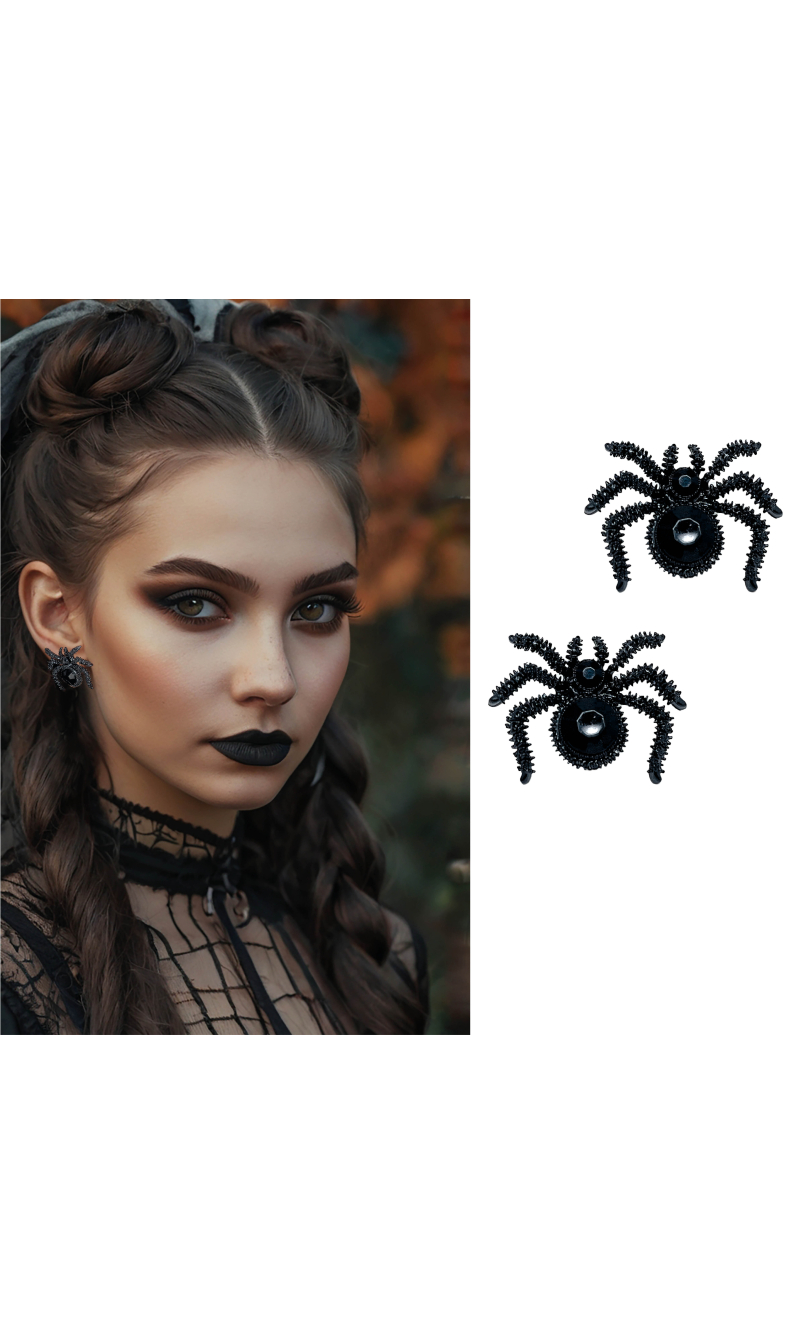 Halloween Black Spider Earrings 25cm