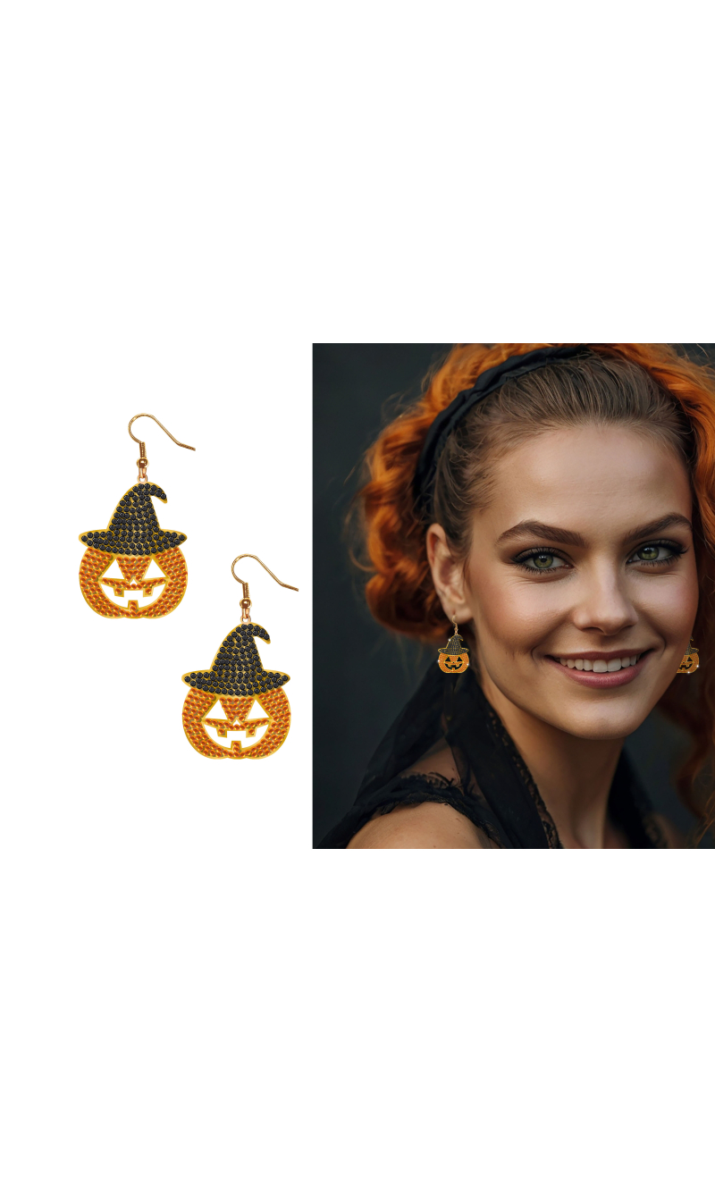 Halloween Pumpkin Earrings With Beads 2cm