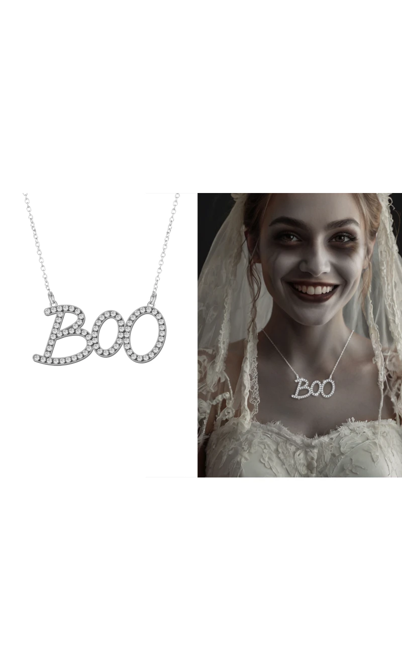 Halloween Boo Metal Necklace 55cm