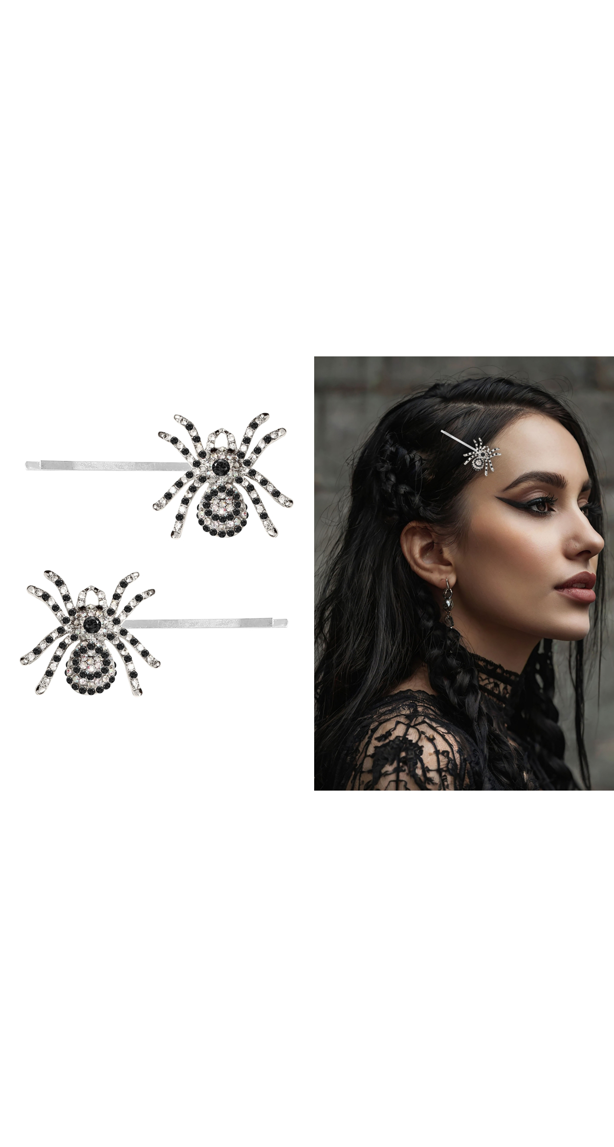 Halloween Sparkling Silver Spider Hair Clips 7.5cm - 2pcs