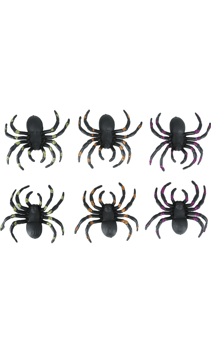 Halloween Spiders With Glitter 7cm - 6pcs