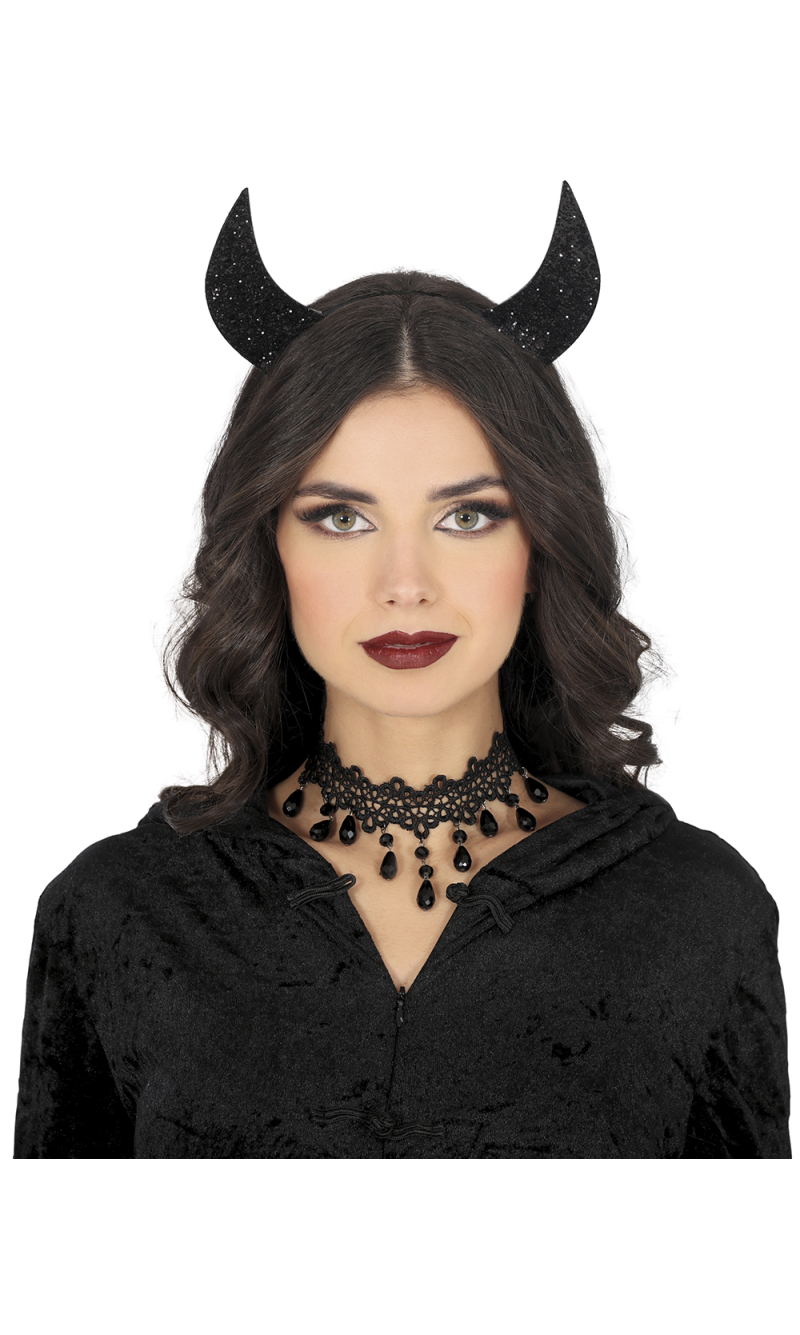 Halloween Shiny Black Devil Horns Headband
