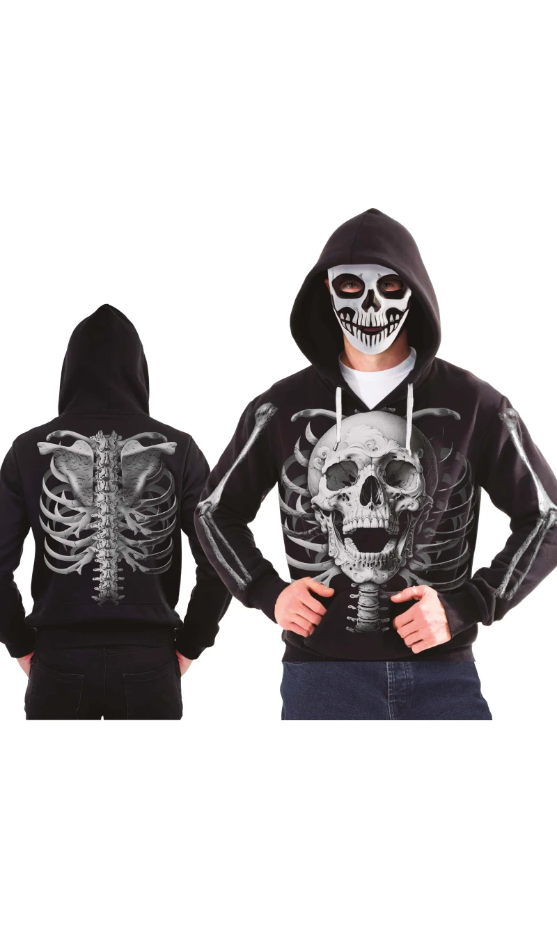 Halloween Skeleton Hoodie With Mask - Adult Size Large (52-54)