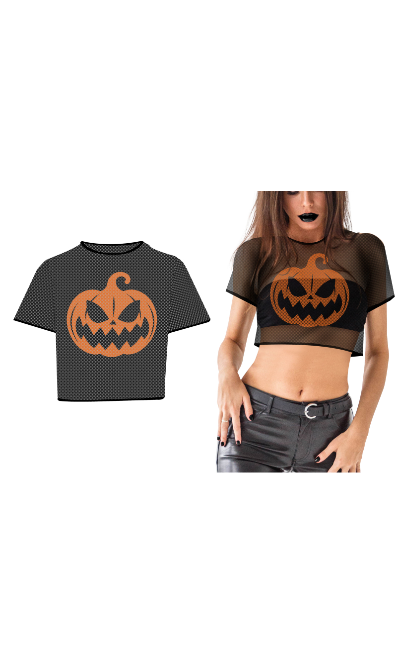 Halloween Pumpkin Crop Top T-Shirt