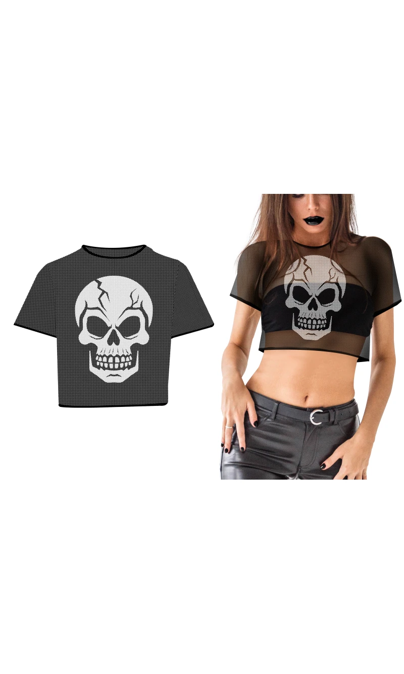 Halloween Skull Crop Top T-Shirt